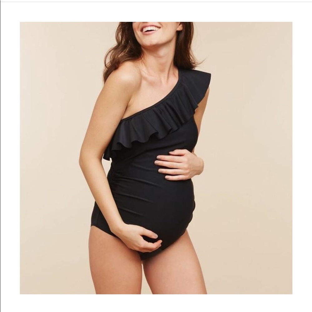 Maternity one shoulder ruffle swimsuit